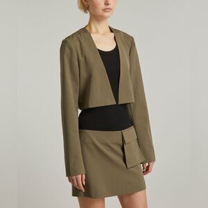 St. Agni Wool Kelp Green Blazer Layered  Cropped Size L